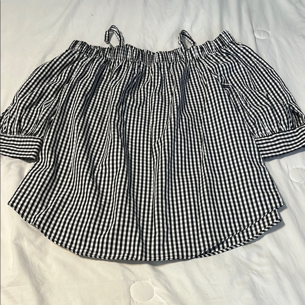 Black and White Gingham Off-Shoulder Top